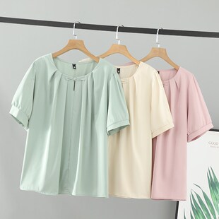 别致国风褶皱圆领T恤短袖 胖mm夏装 新款 女装 胖妹妹上衣女 2025大码