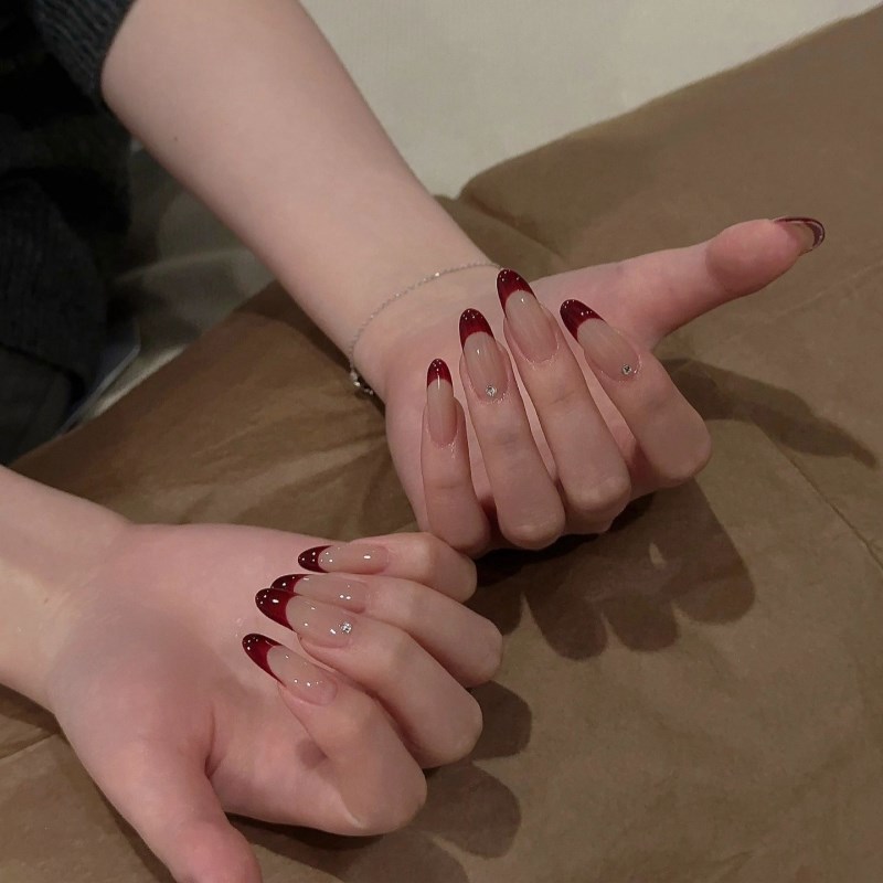 太妃糖圣诞美甲系列秋冬法式过年显白手工美S甲冰透撞色穿戴甲