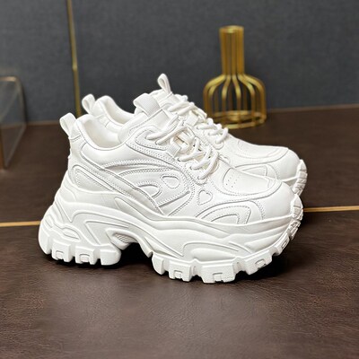 高级感真皮2025早春款r新款女款8cm厚底增高显脚小松糕老爹小白鞋