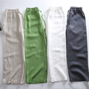 白绿灰色防蚊裤 亚麻阔腿裤 高腰九分休闲裤 直筒棉麻长裤 女春夏薄款