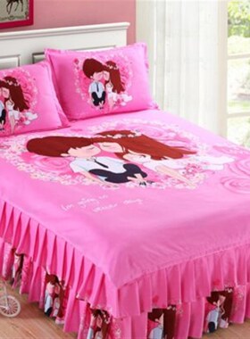 大红色婚b庆结婚四件套床上用品1.5m18米床裙被套枕套新婚公主风