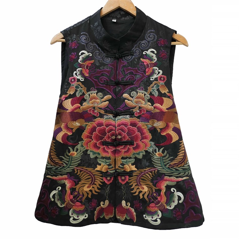 满绣花马甲坎肩重工刺绣立领手工盘扣里衬侧开叉春秋中国风女装