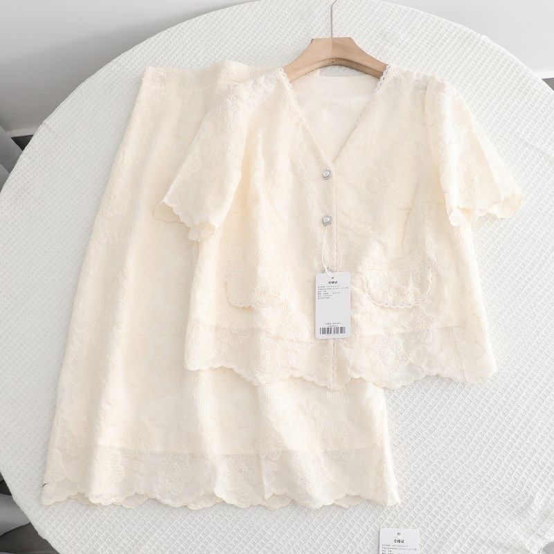 彩系~新中式国风刺绣宽松短上衣女2025夏季新款高腰显瘦半裙套装