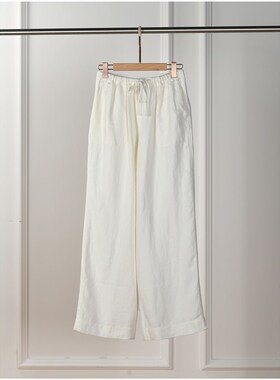 夏日度假风!慵懒显瘦显腿长,干爽亚麻半松紧腰直筒休闲裤Y10625