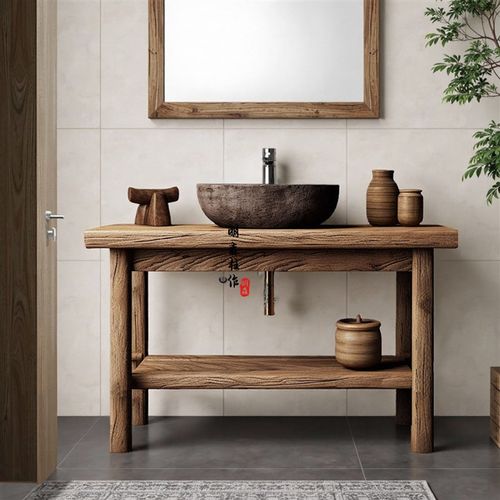 民宿家具侘寂美学好物推荐原木浴室柜复古风洗手盆柜实木洗手台