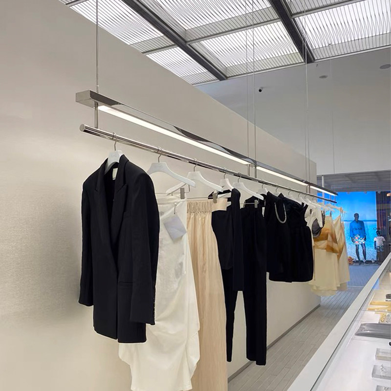 服装店不锈钢带灯吊顶架橱窗陈列挂衣架专用女装店货架展示架吊架