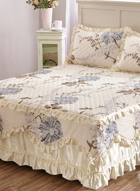 夹棉加厚款全棉床罩单件纯棉床裙式床套1.8m米荷叶边床群配四件套