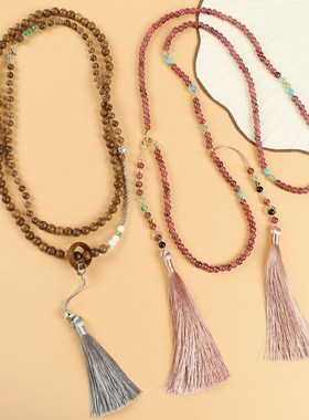 新中式复古串珠斜挎链中国风高级感小众佛珠项链长款流苏旗袍配饰