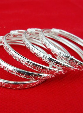 99纯银男女手镯宝宝婴儿童小孩银饰品长命富贵聪明伶俐手镯子满月