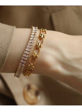 小众设计超闪锆石金色手链 满钻戒指手链女冷淡风 通勤百搭