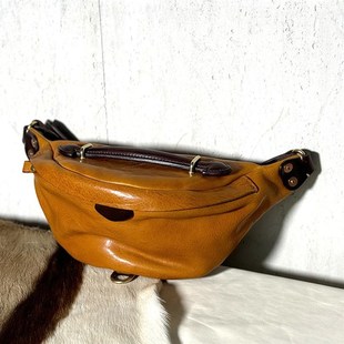 重工机车个性 骑行单肩包潮 腰包男包真皮街头潮流背包复古休闲男士