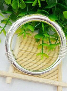 绕丝纯手工手镯999纯银厚重手镯闭口时尚银镯100克可来料加工