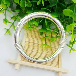 绕丝纯手工手镯999纯银厚重手镯闭口时尚银镯100克可来料加工