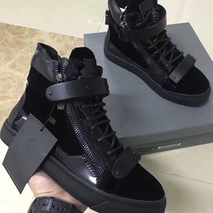 新款2025新品黑铁GZ牛皮丝绒双金属扣男鞋高帮情侣潮板棉鞋女