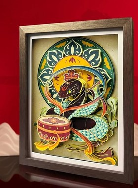 装饰画摆件客厅桌面电视柜3D立体国潮非遗家居办公室桌艺术生肖蛇