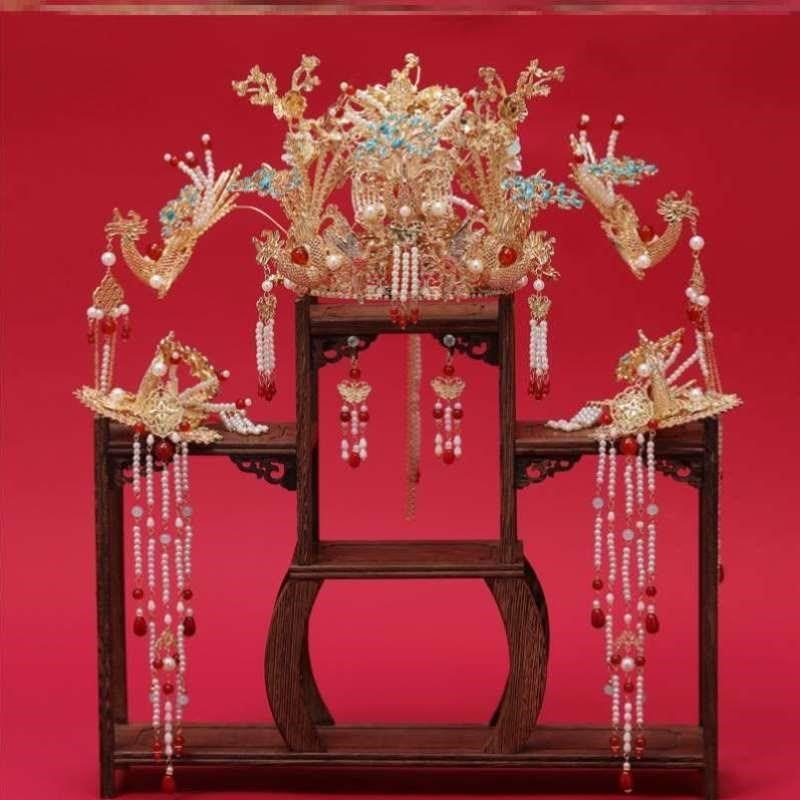 diy古代婚服明制材料自制手工婚嫁汉服凤冠霞帔中式嫁衣头饰凤冠