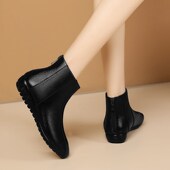 平底软皮马丁靴坡跟小裸靴子百搭大码 真皮短靴女2g024新款 秋冬季