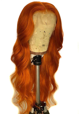 青岛有棵树发制品有限公司新款女长卷发网红中分橙色大波浪假发气