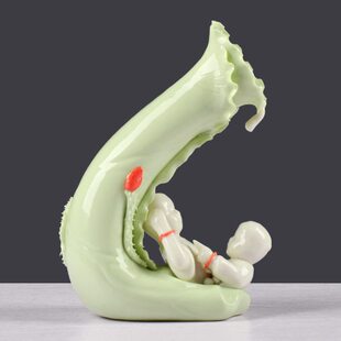 【两小无猜】仿玉荷叶花瓶 情侣赠礼 家居装饰品 陶瓷工艺品