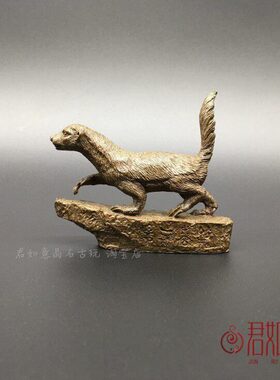 仿古铜器实心铜平头哥摆件铜非洲蜜獾迷你茶宠铜动物铜微雕小铜件