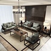 新中式 沙发现代简约客厅民宿禅意办公室内组合轻奢家具铁艺仿实木