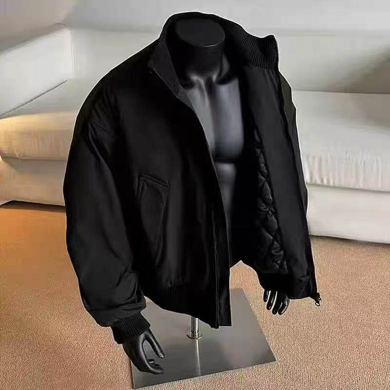 黑色cleanfit飞行夹克棉服男款冬季加厚立领棒球服高级感棉衣外套