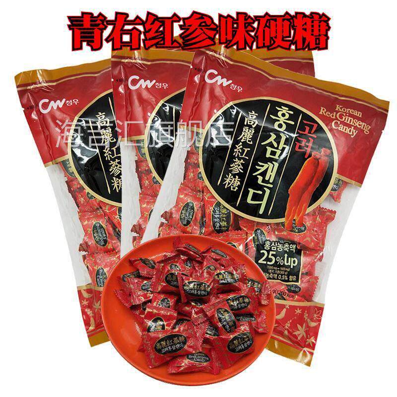 韩国进口零食青右高丽红参味硬糖300g-袋青佑人参味糖喜糖包邮