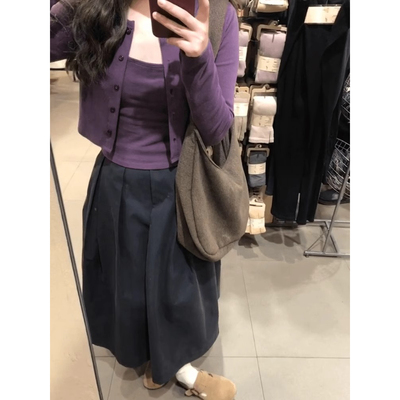 实价现货紫色温柔气质吊带开衫搭配半身裙女开春小个子穿搭三件套