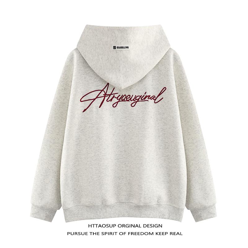HTTAOSUP花体LOGO刺绣连帽卫衣秋季美式重磅高街男女长袖上衣帽衫