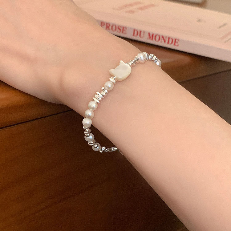 可爱萌猫碎银手链仿珍珠小众轻奢