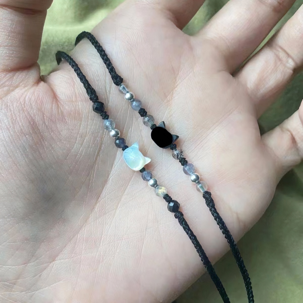 小红书同款黑猫贝壳手链甜美百搭手工编织串珠手绳情侣闺蜜手饰