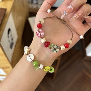 苹果乐园彩色串珠手链编织可调节情侣闺蜜手绳甜美森系小清新手饰