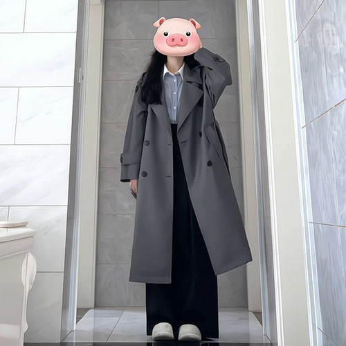 灰色风衣外套女中长版202
