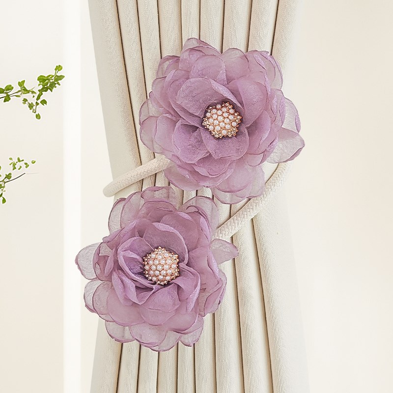 窗帘绑带轻奢高档扎束带点缀装饰纱帘固定夹子窗帘收纳.花朵窗帘