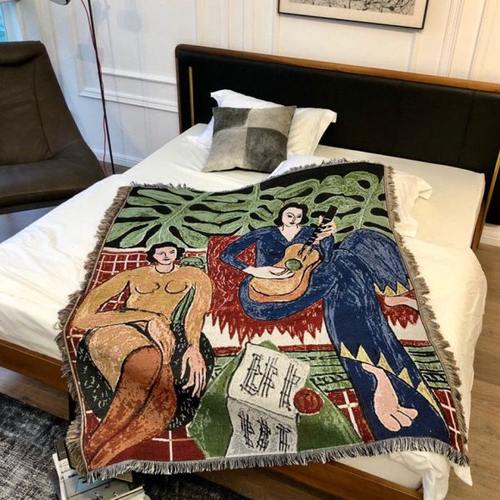 美国订单 马蒂斯油画挂毯沙发毯盖毯毛毯 墙面装饰毯户外帐篷毯子