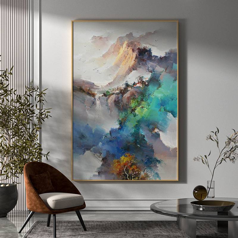 新中式客厅装饰画办公室水墨国画走廊大壁画现代抽象玄关山水挂画