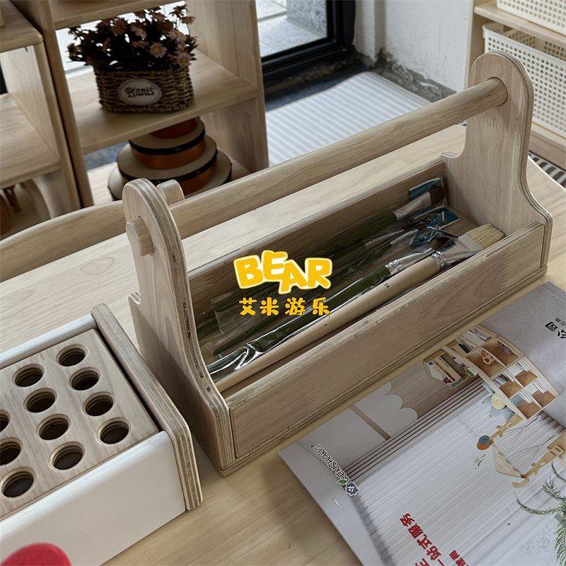 幼OOX儿园儿童桌橡胶木宝宝实木扇桌形绘画桌木工椅美美术工透明