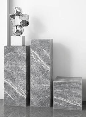 马灰色爱大QMS理石雕塑摆台底座电视柜旁花架客厅落基地座石墩件