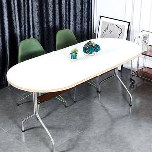 椭圆型办公长书桌家用多功能实木约餐代桌现简不桌锈91054钢洽谈