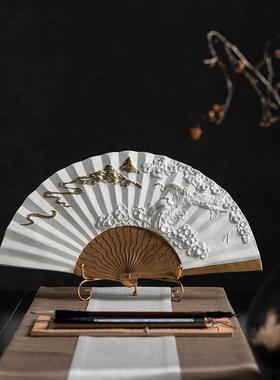 新中式国形风扇子扇件家摆居客玄YB-RZ-19关书房博古架样厅板间软