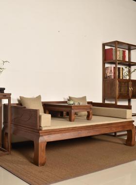 徽床州木府老木罗汉榆床雕实木沙发客厅家具新中式原木DH06花单人