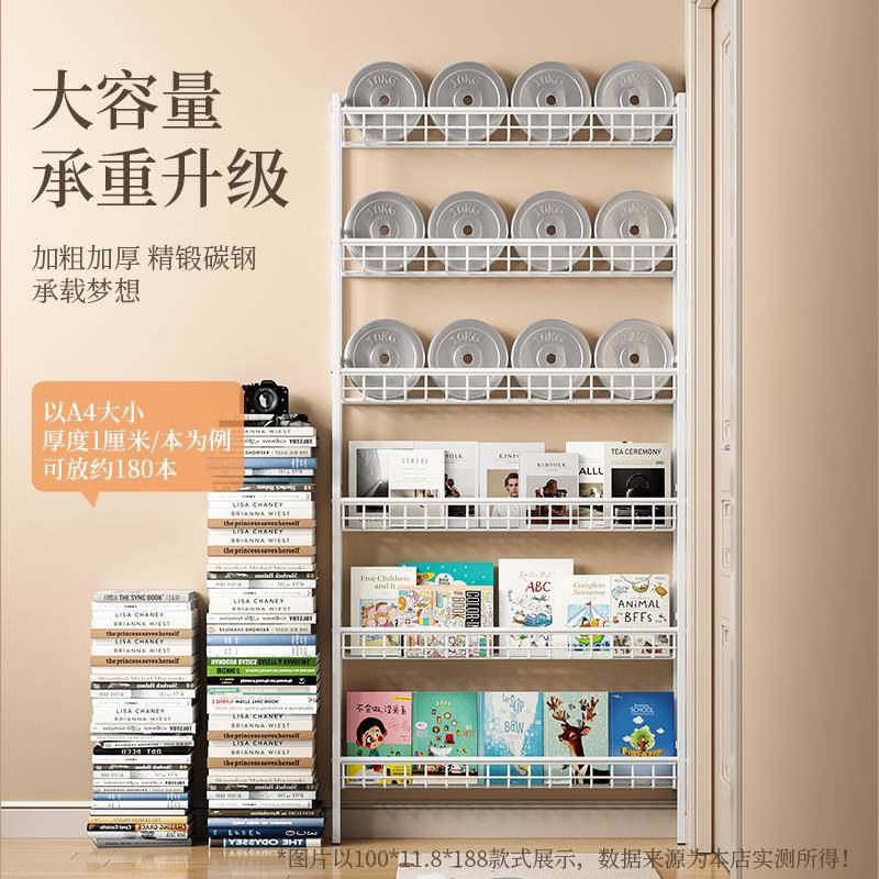墙门后置物架超薄儿童书架一体靠ltao1025墙绘本过道落地极上窄架图片