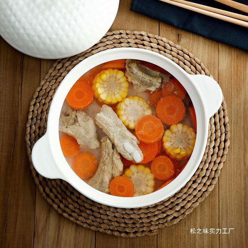 双耳带盖日式瓷微波炉用汤碗碗汤碗家盛纯白大10275359号汤陶盆汤