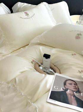 公主风A80兰精件天丝四套刺绣被套床单夏季凉感裸睡轻奢类床YC天