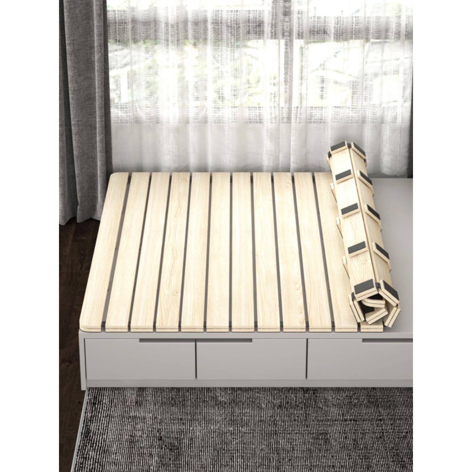 防潮排骨架榻榻米透气卷折叠板1.51.8米硬床板简易实木床垫架子榕