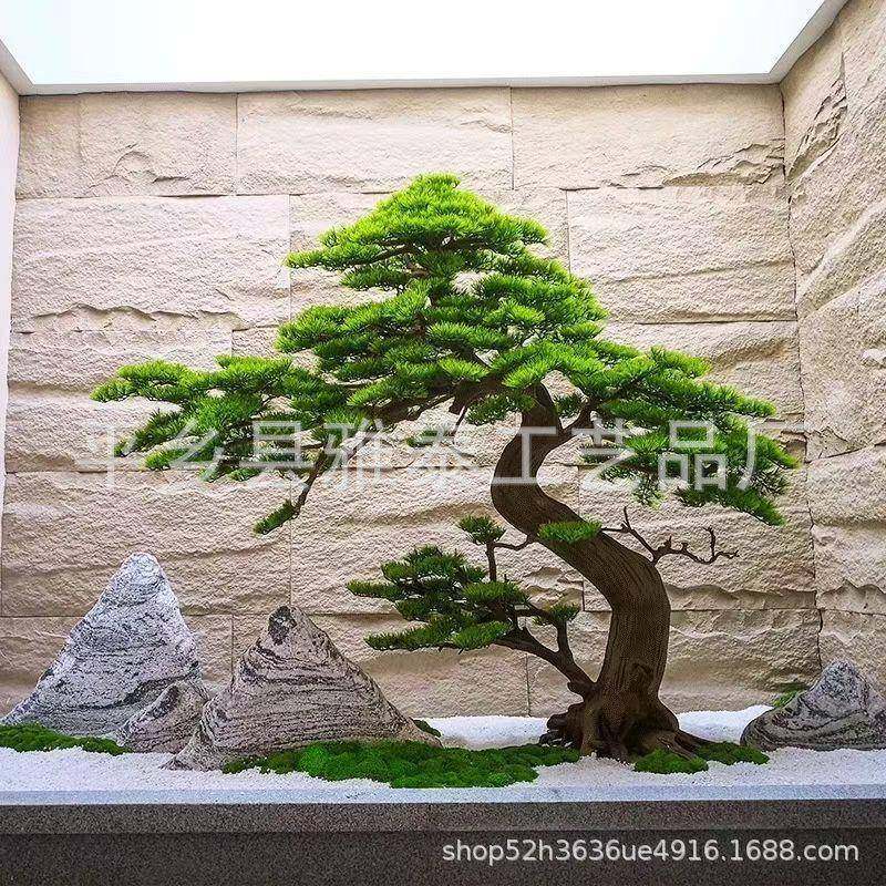仿真松树迎客松新中式玄关装饰楼梯摆件玻璃钢大型罗汉松假树造景