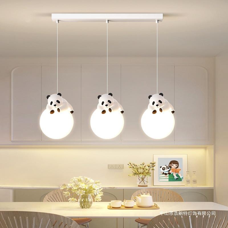 奶油风餐厅吊灯2024新款设计师创意熊猫餐桌饭厅吧台灯具现代简约