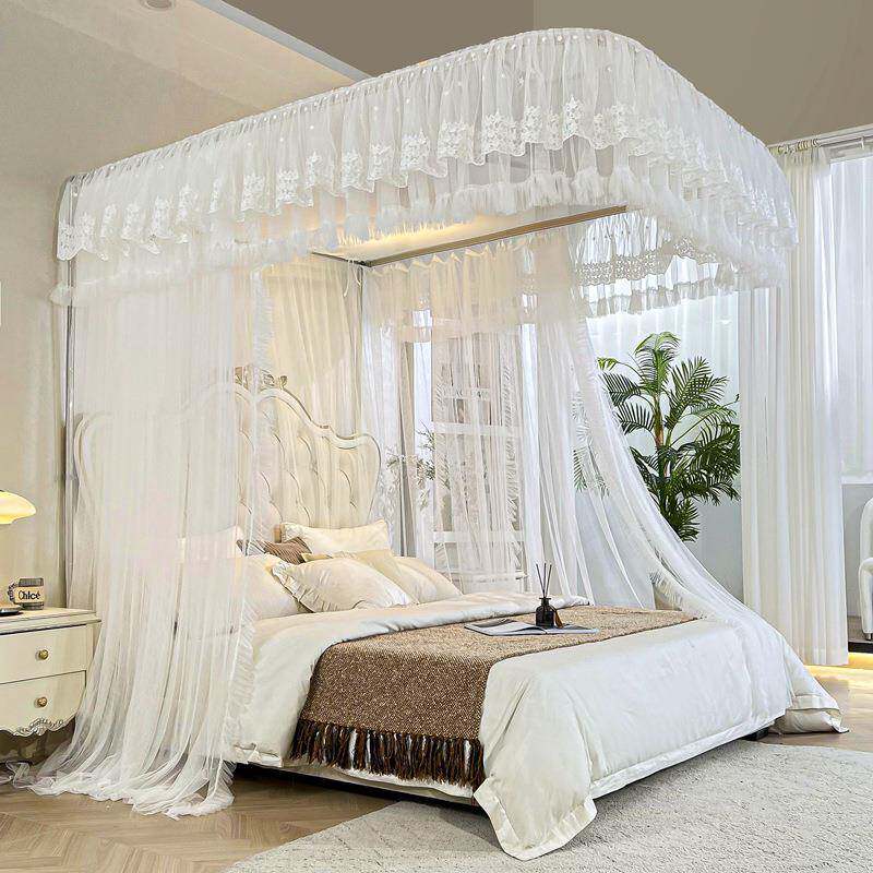 CB#新款导轨宫廷蚊帐u型轨道落地三开门1.5m1.8m2.2m蚊帐家用