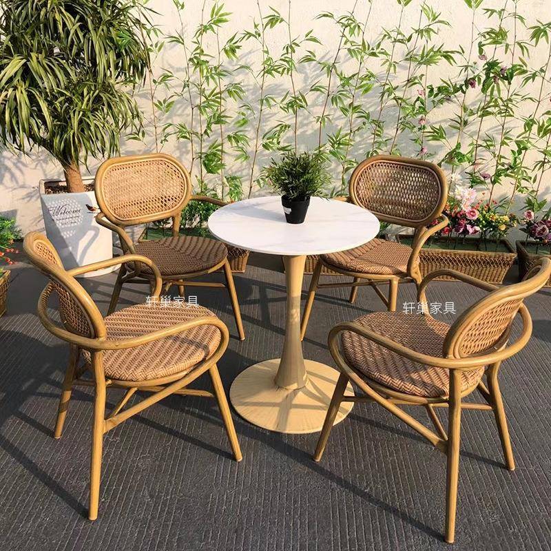 户外休闲桌椅室外藤编仿木铝合金桌椅露台花园阳台藤椅庭院组合