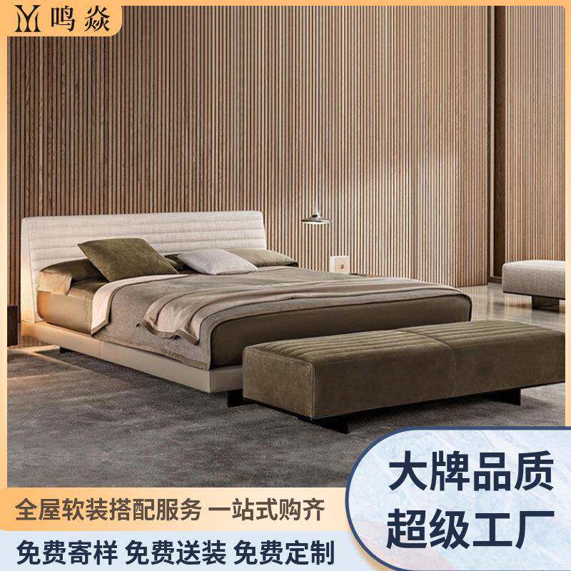 意式极简布艺床简约现代卧室家用双人床软包床1.8米设计师奶油风
